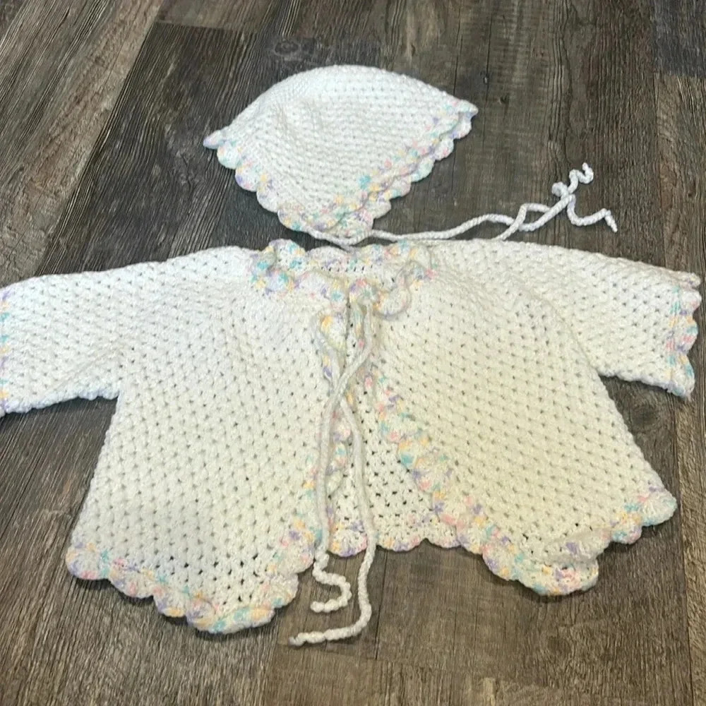 Crochet baby sweater and hat
